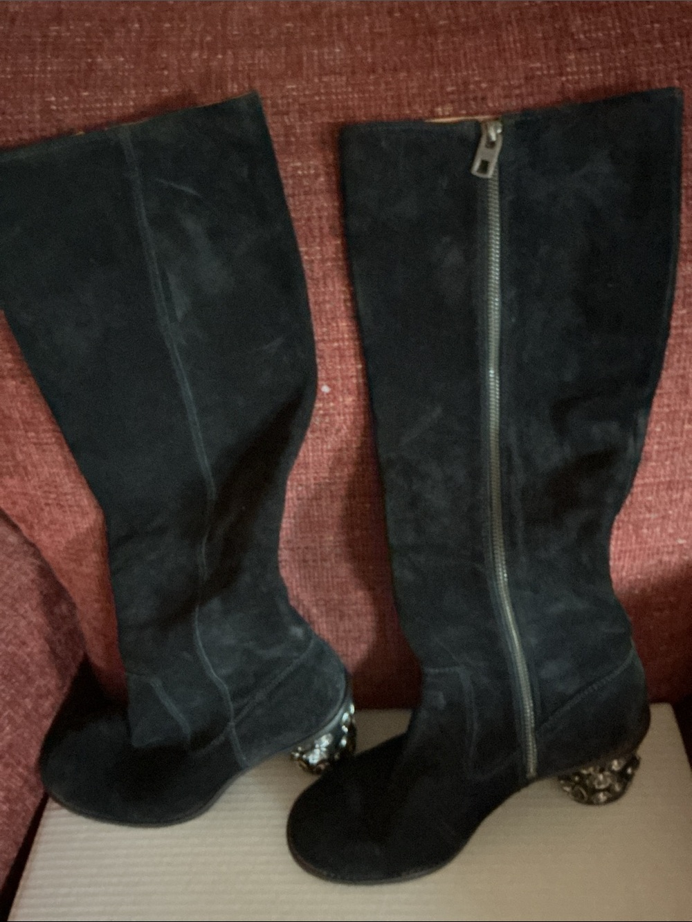 Coach Black Suede Knee-High and Ankle Boots with Embellished Heels - Picture 3 of 6